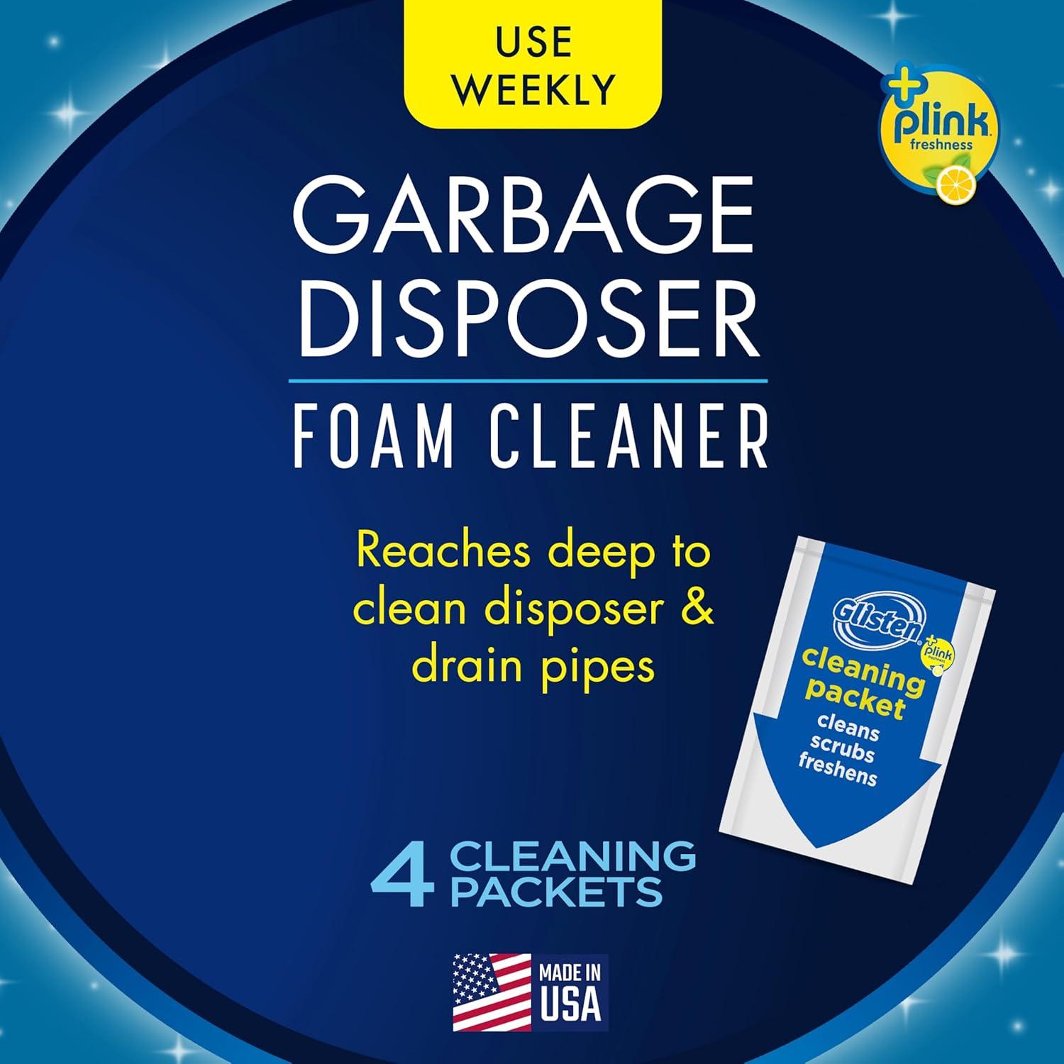 image:imageGlisten Garbage Disposer Cleaner and Freshener Sink Disposal Odor Eliminator with Foaming Action Lemon Scent Made in the USA 4 Packets49 Ounce Pack of 1