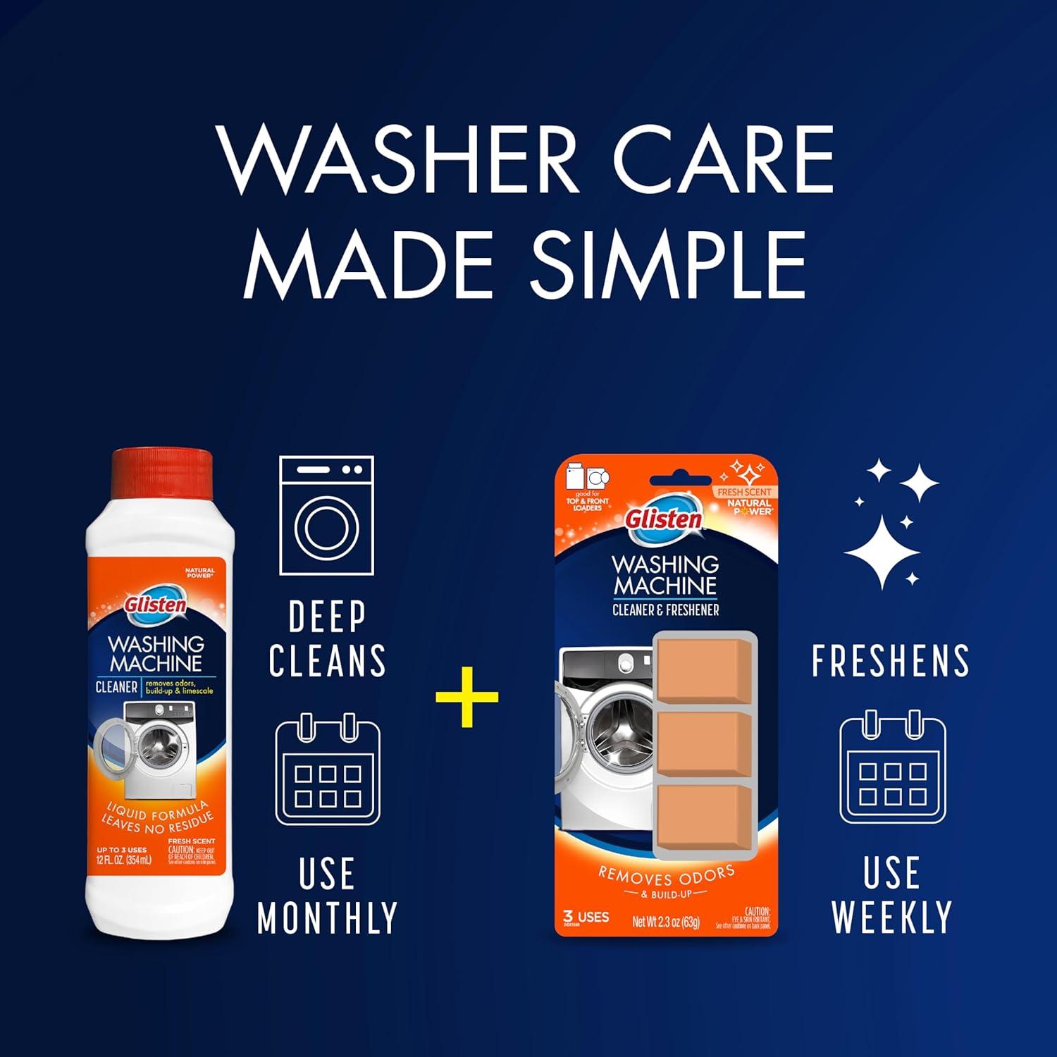 image:imageGlisten Washing Machine Cleaner and Freshener Deodorizer for All Top Load and Front Load Washers and HE Machines Made in the USA Fresh Scent 9 Tablets9 Count Pack of 1