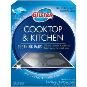 image:imageGlisten Cooktop and Kitchen Cleaning Pads for Glass Gas Ranges Ovens Microwaves and More Dissolves Grease and Baked on Foods Lemon Scent 24 Large Pads or 48 Small Pads8 Count Pack of 1