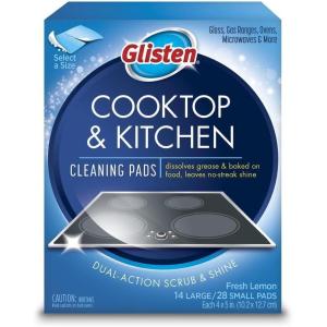 image:imageGlisten Cooktop and Kitchen Cleaning Pads for Glass Gas Ranges Ovens Microwaves and More Dissolves Grease and Baked on Foods Lemon Scent 24 Large Pads or 48 Small Pads14 Count Pack of 1