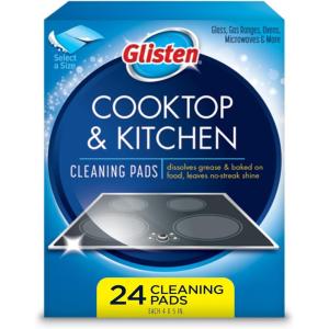 image:imageGlisten Cooktop and Kitchen Cleaning Pads for Glass Gas Ranges Ovens Microwaves and More Dissolves Grease and Baked on Foods Lemon Scent 24 Large Pads or 48 Small Pads24 Count Pack of 1