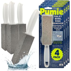 image:imagePUMIE Pumice Stone Toilet Bowl Cleaner 1Pack  Heavy Duty Scouring Stick for Toilet  Pumice Stone for Cleaning Rings Bowls Hard Water Stains Lime Rust Sink  Includes Handle for Easy Use1 Count Pack of 4